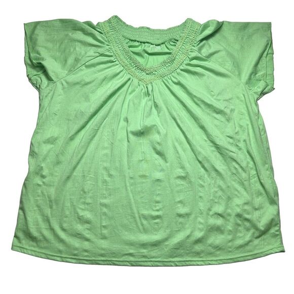 Woman Within Tee 30/32 3X Plus Size Embellished V Neckline Green Short Sleeve - Picture 1 of 7